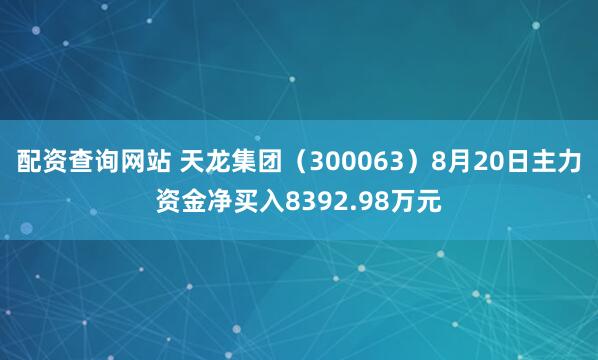 配资查询网站 天龙集团（300063）8月20日主力资金净买入8392.98万元